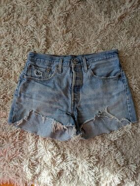 Levi High-Rise Denim Shorts Raw Hem - Light Blue Size 30